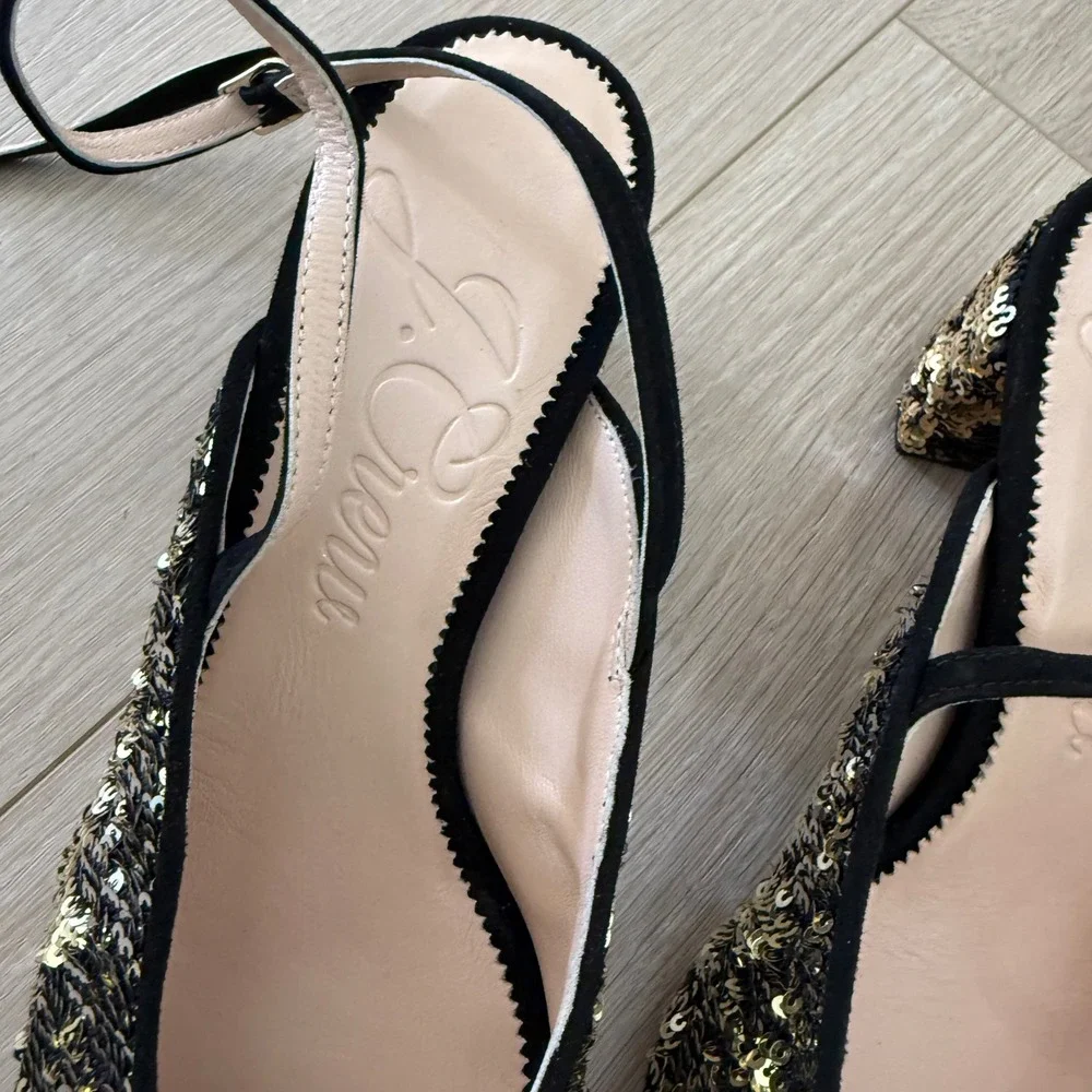 J.Crew Sequin Ankle Strap Pumps Gold Silver Block Heel 8.5 H2647